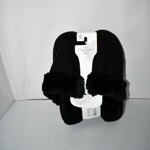 Spa Essentials by Sleep Sense slippers in Black WIth Rhinestone Detail Size: XL(